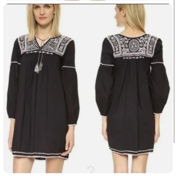 Ulla Johnson Mira Black Embroidered Tassel Dress Size 2